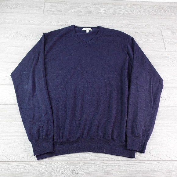 Peter Millar Merino Wool Lyocell Sweater Men's Large Navy V-Neck Pullover - Picture 2 of 8